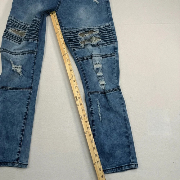 Straight Leg Camo Moto Jeans Mens Size 32 Medium Acid Blue Mid Rise - Picture 7 of 12